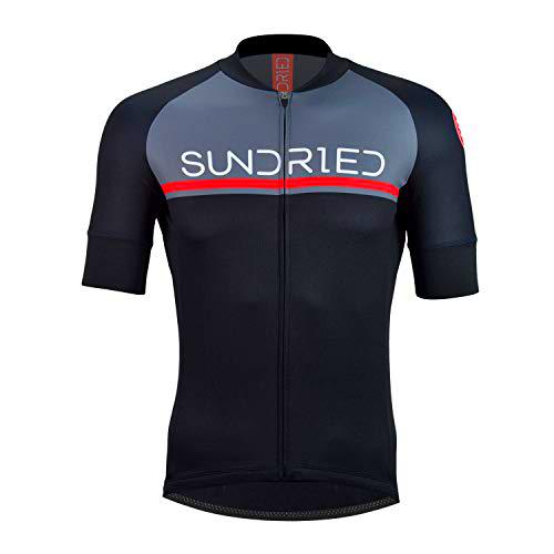Sundried La Camisa de Manga Corta para Hombre Jersey de Ciclo Bici del Camino Top Bicicleta de montaña (Negro, L)